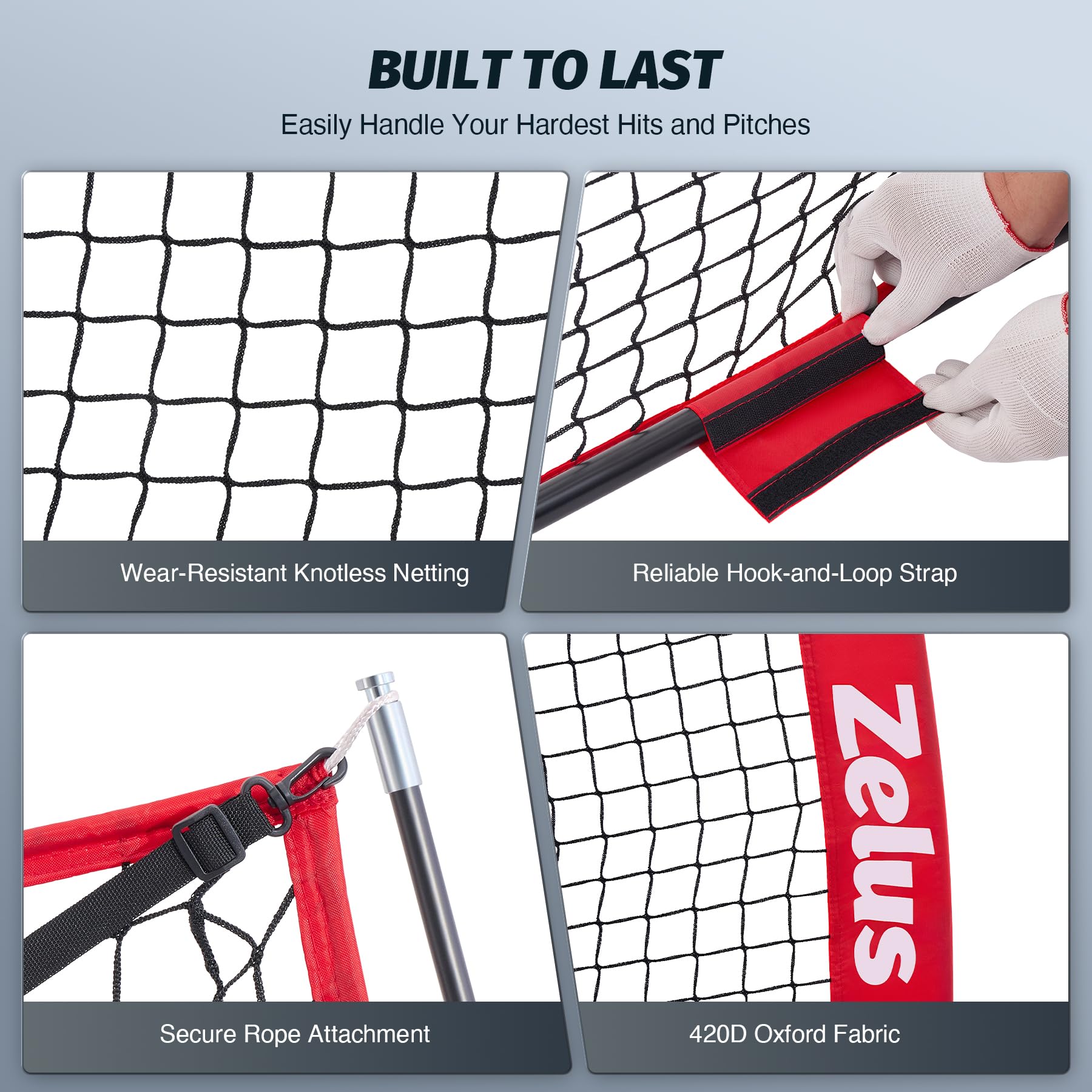 ZELUS Baseball Net 7 ft x7 ft, Softball Hitting & Pitching with Carry Bag, Ground Stakes, Portable Backstop & Bow Frame, Training Equipment for All Ages